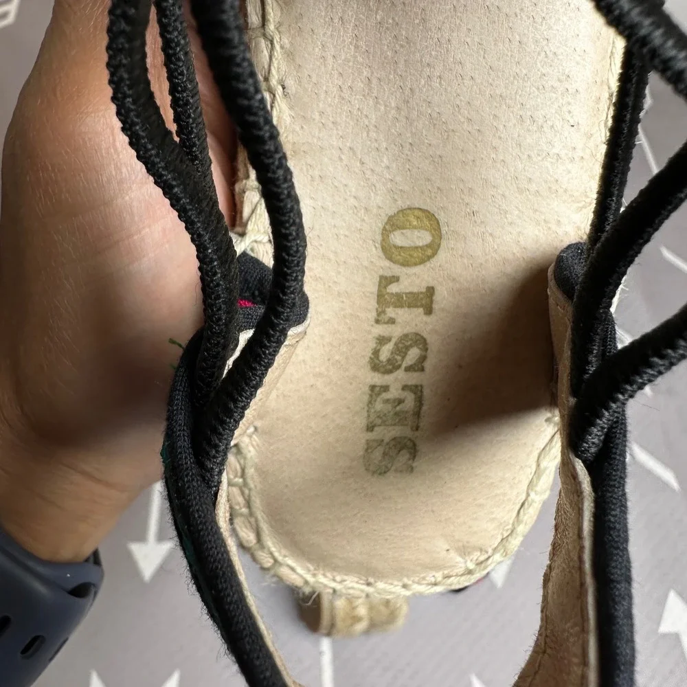 Sesto Meucci‎ Espadrille Flats Floral Embroidered Accents Slingback Shoes Size 5